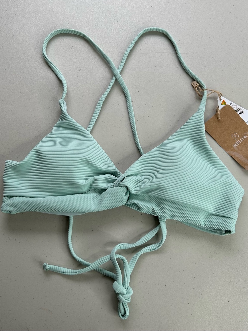 Berlook Bikini Top XS Cyan Twist Backless  Swimwear NWT